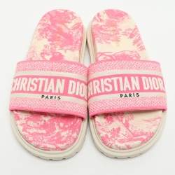 Pre Owned حذاء سلايد فلات قماش مطرز توال دي جوي أزرق/أبيض ديور مقاس 36.5