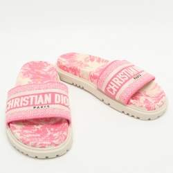 Pre Owned حذاء سلايد فلات قماش مطرز توال دي جوي أزرق/أبيض ديور مقاس 36.5