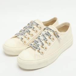 مملوكة مسبقًا حذاء رياضي ديور ووكن ديور كانفاس أبيض بعنق منخفض مقاس 37