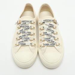 مملوكة مسبقًا حذاء رياضي ديور ووكن ديور كانفاس أبيض بعنق منخفض مقاس 37