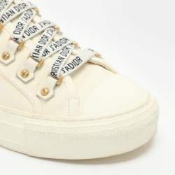 مملوكة مسبقًا حذاء رياضي ديور ووكن ديور كانفاس أبيض بعنق منخفض مقاس 37