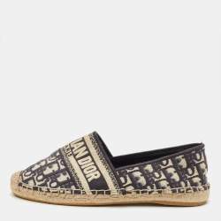 Pre Owned Dior Granville Size 39 Navy Blue/White Oblique Canvas Espadrille Flats