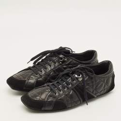 Pre Owned حذاء رياضي ديور منخفض من أعلى سويدي وجلد كاناج مبطن أسود مقاس 37.5