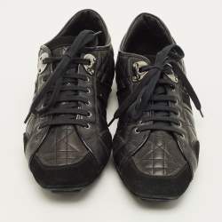 Pre Owned حذاء رياضي ديور منخفض من أعلى سويدي وجلد كاناج مبطن أسود مقاس 37.5