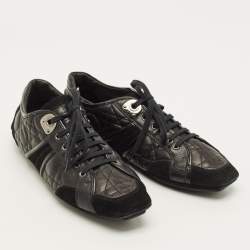 Pre Owned حذاء رياضي ديور منخفض من أعلى سويدي وجلد كاناج مبطن أسود مقاس 37.5