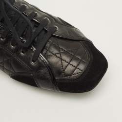 Pre Owned حذاء رياضي ديور منخفض من أعلى سويدي وجلد كاناج مبطن أسود مقاس 37.5