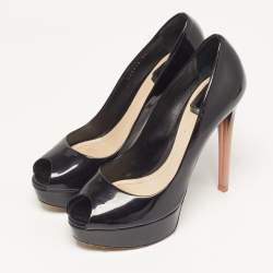 Pre Owned Dior Gradient Heel Size 39 Black Patent Leather Platform Peep Toe Pumps