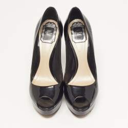 Pre Owned Dior Gradient Heel Size 39 Black Patent Leather Platform Peep Toe Pumps