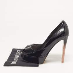 Pre Owned Dior Gradient Heel Size 39 Black Patent Leather Platform Peep Toe Pumps