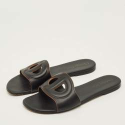 Pre Owned Dior D Club Size 39.5 Black Leather Flat Slide