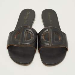 Pre Owned Dior D Club Size 39.5 Black Leather Flat Slide