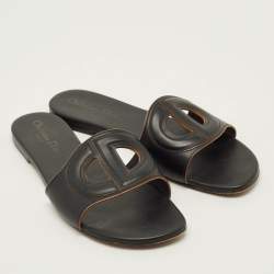 Pre Owned Dior D Club Size 39.5 Black Leather Flat Slide