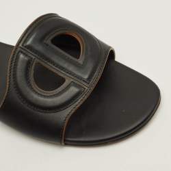 Pre Owned Dior D Club Size 39.5 Black Leather Flat Slide