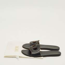 Pre Owned Dior D Club Size 39.5 Black Leather Flat Slide