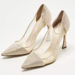 Pre Owned Dior Size 36.5 Beige Crystal Embellished Suede And Mesh Pointed Toe Pumps 