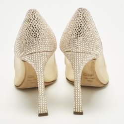 Pre Owned Dior Size 36.5 Beige Crystal Embellished Suede And Mesh Pointed Toe Pumps 