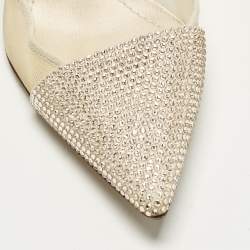 Pre Owned Dior Size 36.5 Beige Crystal Embellished Suede And Mesh Pointed Toe Pumps 