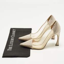 Pre Owned Dior Size 36.5 Beige Crystal Embellished Suede And Mesh Pointed Toe Pumps 