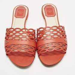 Pre Owned صندل سلايد ديور جلد قصات ليزر أسود مقدمة مفتوحة مقاس 38