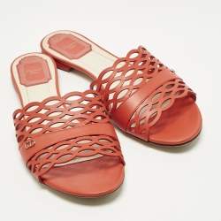 Pre Owned صندل سلايد ديور جلد قصات ليزر أسود مقدمة مفتوحة مقاس 38