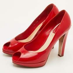 Pre Owned Dior Miss Dior Size 37 Red Patent Leather Peep Toe Pumps