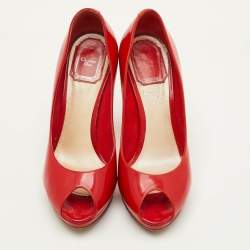Pre Owned Dior Miss Dior Size 37 Red Patent Leather Peep Toe Pumps