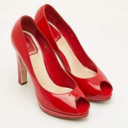 Pre Owned Dior Miss Dior Size 37 Red Patent Leather Peep Toe Pumps