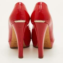 Pre Owned Dior Miss Dior Size 37 Red Patent Leather Peep Toe Pumps