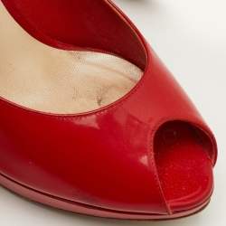 Pre Owned Dior Miss Dior Size 37 Red Patent Leather Peep Toe Pumps