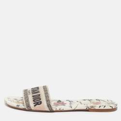 مملوكة مسبقًا Dior Dway Size 42 Cream/Black Canvas Flat Slides
