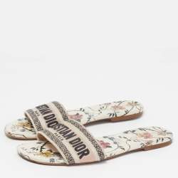 Pre Owned Dior Dway Size 42 Cream/Black Canvas Flat Slides