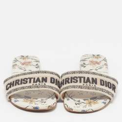 Pre Owned Dior Dway Size 42 Cream/Black Canvas Flat Slides