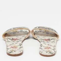 Pre Owned Dior Dway Size 42 Cream/Black Canvas Flat Slides