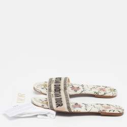 Pre Owned Dior Dway Size 42 Cream/Black Canvas Flat Slides