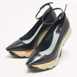 Pre Owned حذاء رياضي كعب عالي ديور رونواي جلد لامع أسود مقاس 38