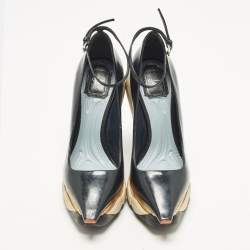 Pre Owned حذاء رياضي كعب عالي ديور رونواي جلد لامع أسود مقاس 38