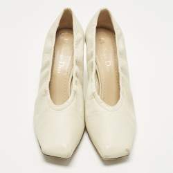 Pre Owned Dior Size 36 Cream/Gold Leather Scrunch Square Teo Pumps