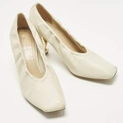 Pre Owned Dior Size 36 Cream/Gold Leather Scrunch Square Teo Pumps