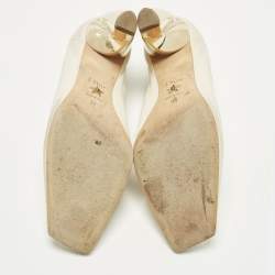 Pre Owned Dior Size 36 Cream/Gold Leather Scrunch Square Teo Pumps