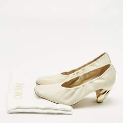 Pre Owned Dior Size 36 Cream/Gold Leather Scrunch Square Teo Pumps