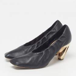 Pre Owned Dior Size 36.5 Black/Gold Leather Scrunch Square Toe Pumps