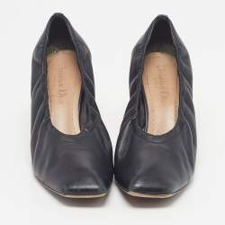 Pre Owned Dior Size 36.5 Black/Gold Leather Scrunch Square Toe Pumps