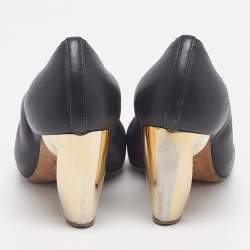 Pre Owned Dior Size 36.5 Black/Gold Leather Scrunch Square Toe Pumps