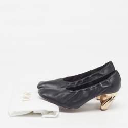 Pre Owned Dior Size 36.5 Black/Gold Leather Scrunch Square Toe Pumps