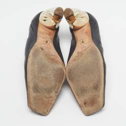 Pre Owned Dior Size 36.5 Black/Gold Leather Scrunch Square Toe Pumps