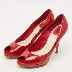 Pre Owned Dior Miss Dior Size 40 Red Patent Leather Peep Toe Pumps