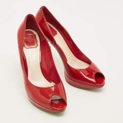 Pre Owned Dior Miss Dior Size 40 Red Patent Leather Peep Toe Pumps