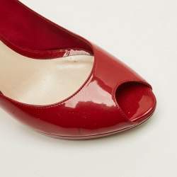 Pre Owned Dior Miss Dior Size 40 Red Patent Leather Peep Toe Pumps