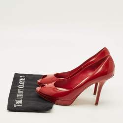 Pre Owned Dior Miss Dior Size 40 Red Patent Leather Peep Toe Pumps