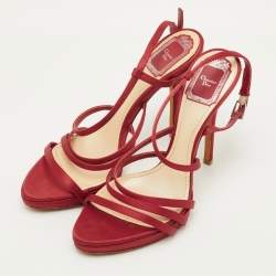 مملوكة مسبقًا Dior Strappy Size 38.5 Red Satin Slingback Platform Sandals